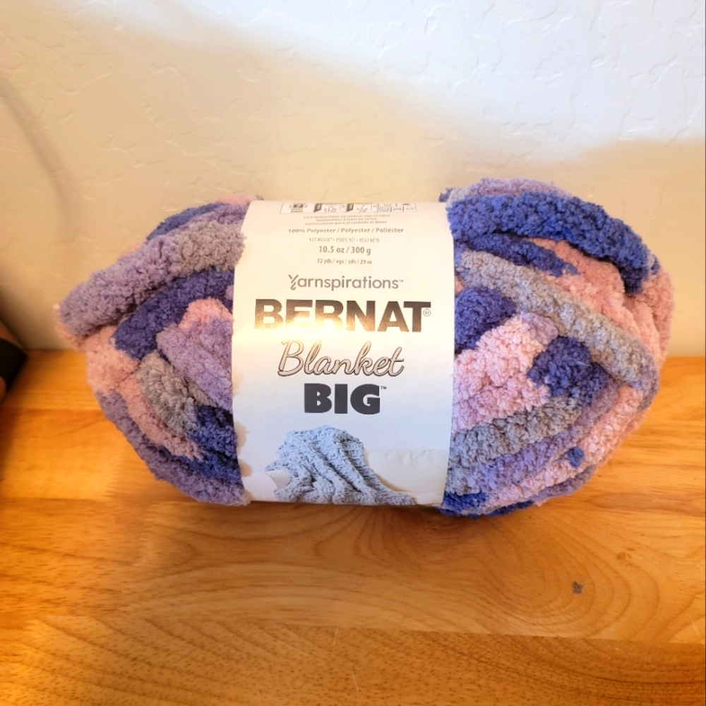Bernat Blanket BIG Yarn Big Basketweavet Free Pattern Jumbo Purple Pink Grey‎